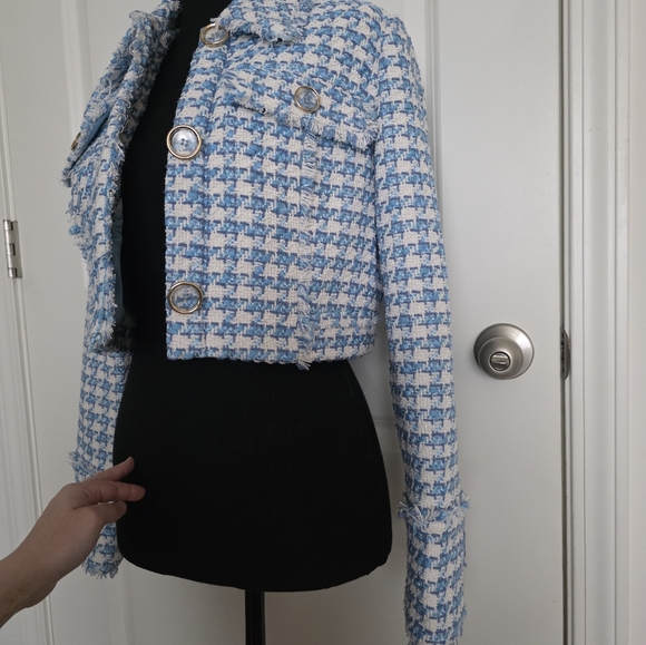 Ramy Brook Maleah Houndstooth Tweed Jacket NWT Womens S Blue Preppy City Chic - Picture 4 of 15